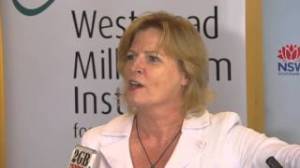 Julie Owens MP at the Westmead Millennium Institute, getting stuck into journalists. Image: YouTube